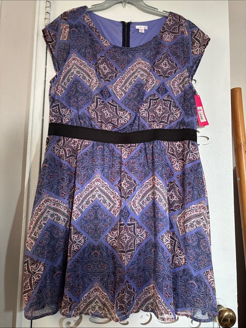 Purple Patterned Fit-and-Flare Dress